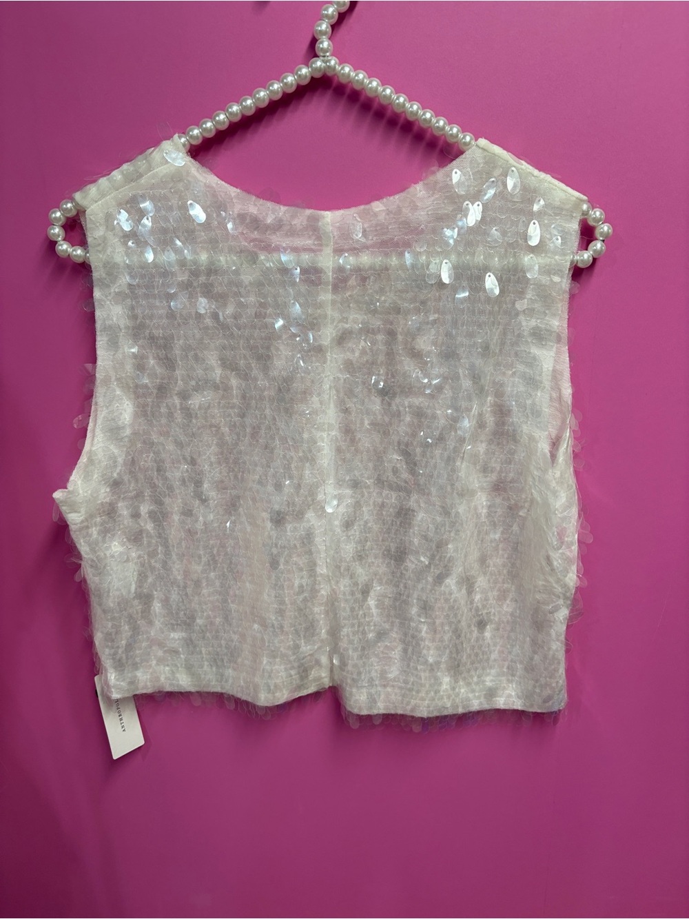 Norma Kamali Sleeveless Sequin Cropped Top White - Picture 6 of 7